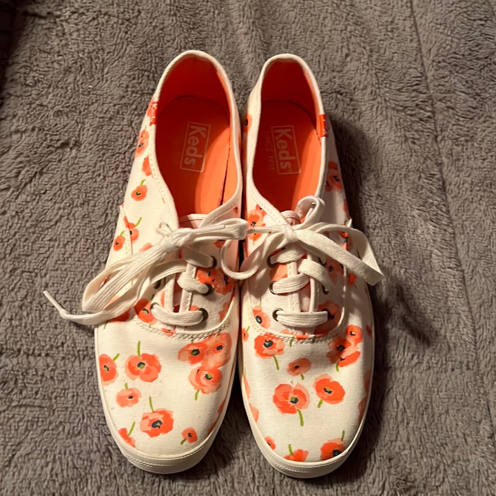 White and Coral Poppy Keds shoes